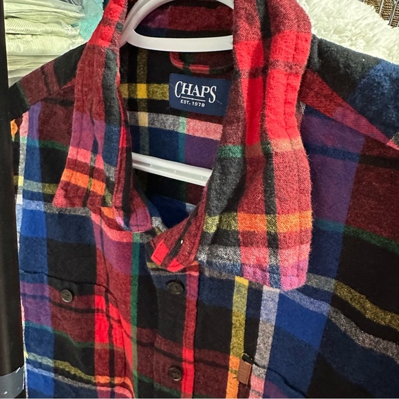 CHAPS heavy weight plaid button up shirt gorgeous plaid rich colours - Picture 4 of 12